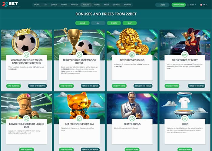 22Bet Casino bonus klein