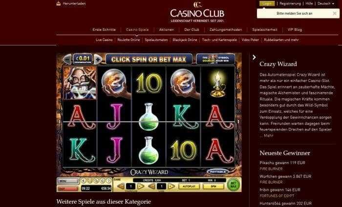 casino club crazy wizard klein