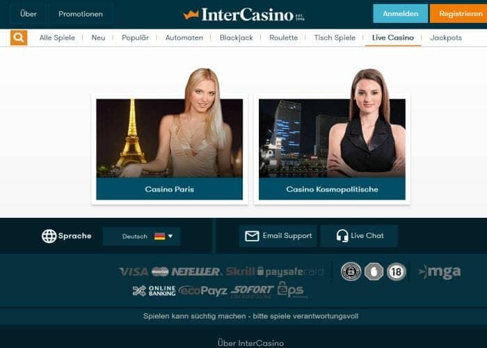 intercasino live klein