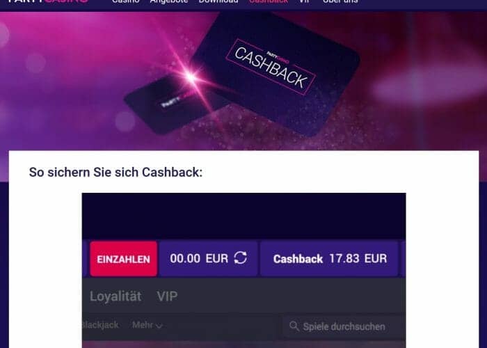 partycasino cashback klein