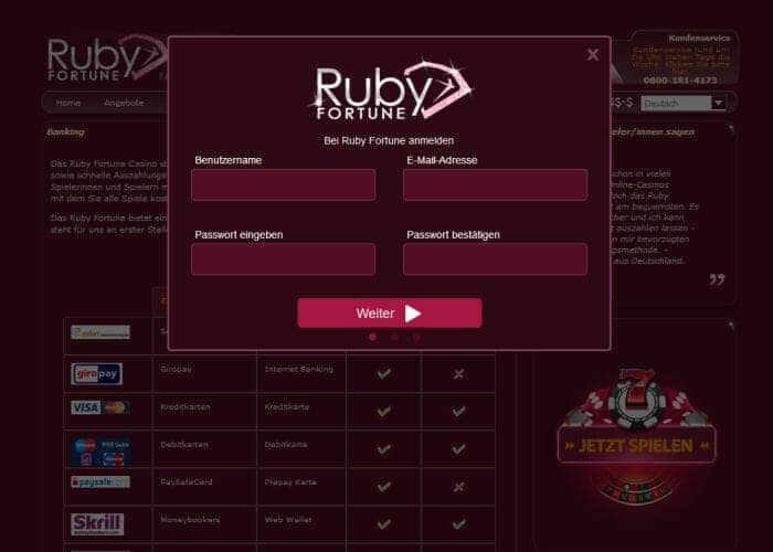 ruby fortune anmeldung klein